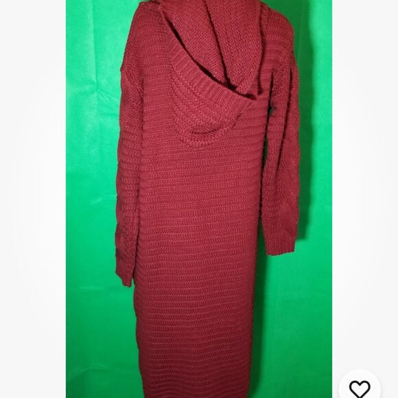 Boohoo Women’s Size Small Heavy Cable Knit Open Hooded Long Cardigan Burgundy - Picture 3 of 7